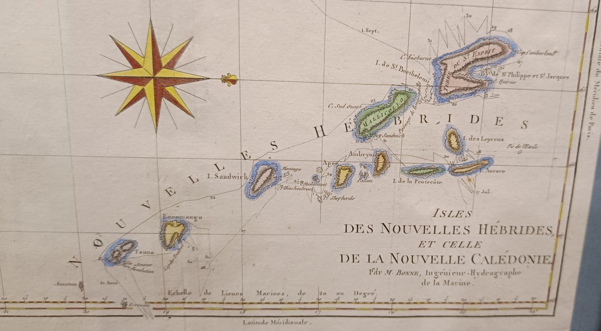 18th Century Watercolor Map Of The Islands Of New Caledonia And The New Hebrides, Good-photo-3