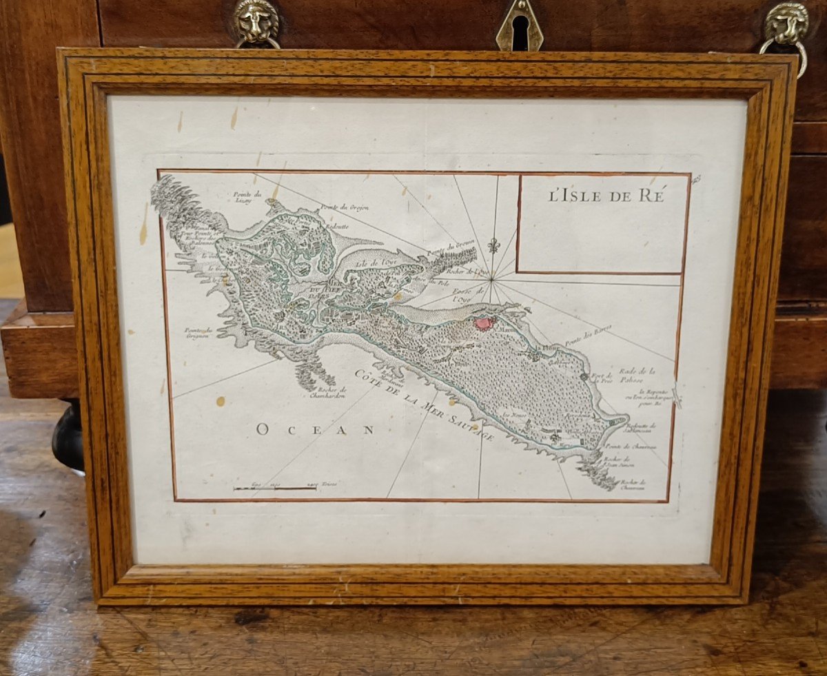 18th Century Watercolor Map Of The Ile De Ré By Le Rouge 1746