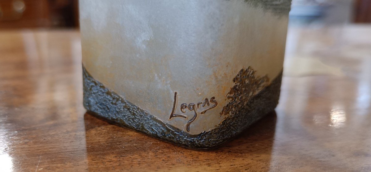 Petit Vase En Verre Dégagé à l'Acide Signé Legras, Paysage Lacustre-photo-1
