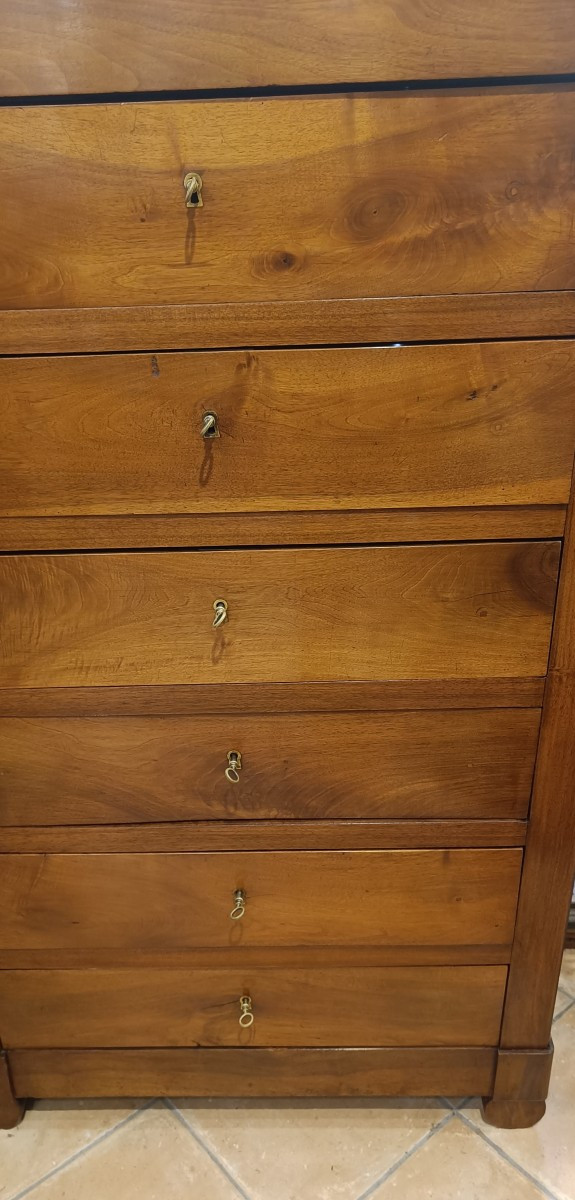Restoration Chest Of Drawers In Solid Walnut And Marble Top-photo-2