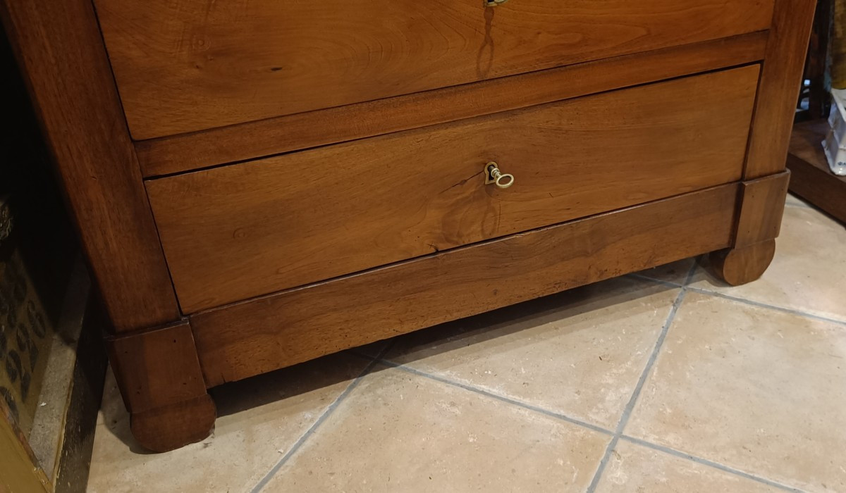Restoration Chest Of Drawers In Solid Walnut And Marble Top-photo-2