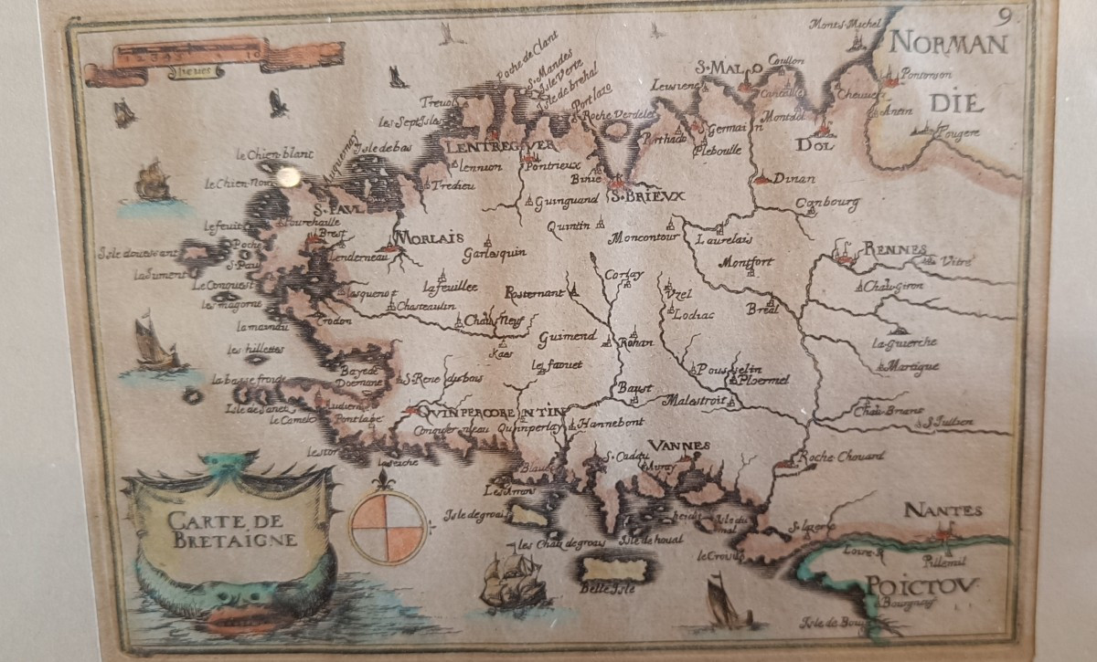 Carte Tassin 1634 aquarellée Bretagne et encadrée-photo-2