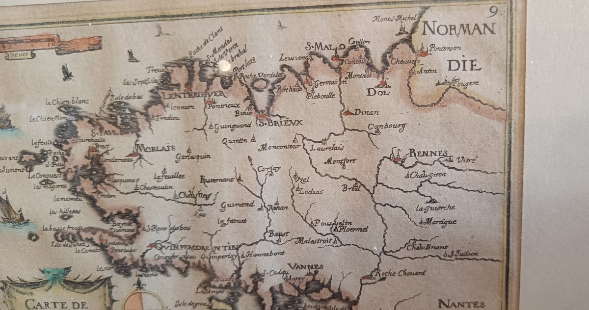 Carte Tassin 1634 aquarellée Bretagne et encadrée-photo-1