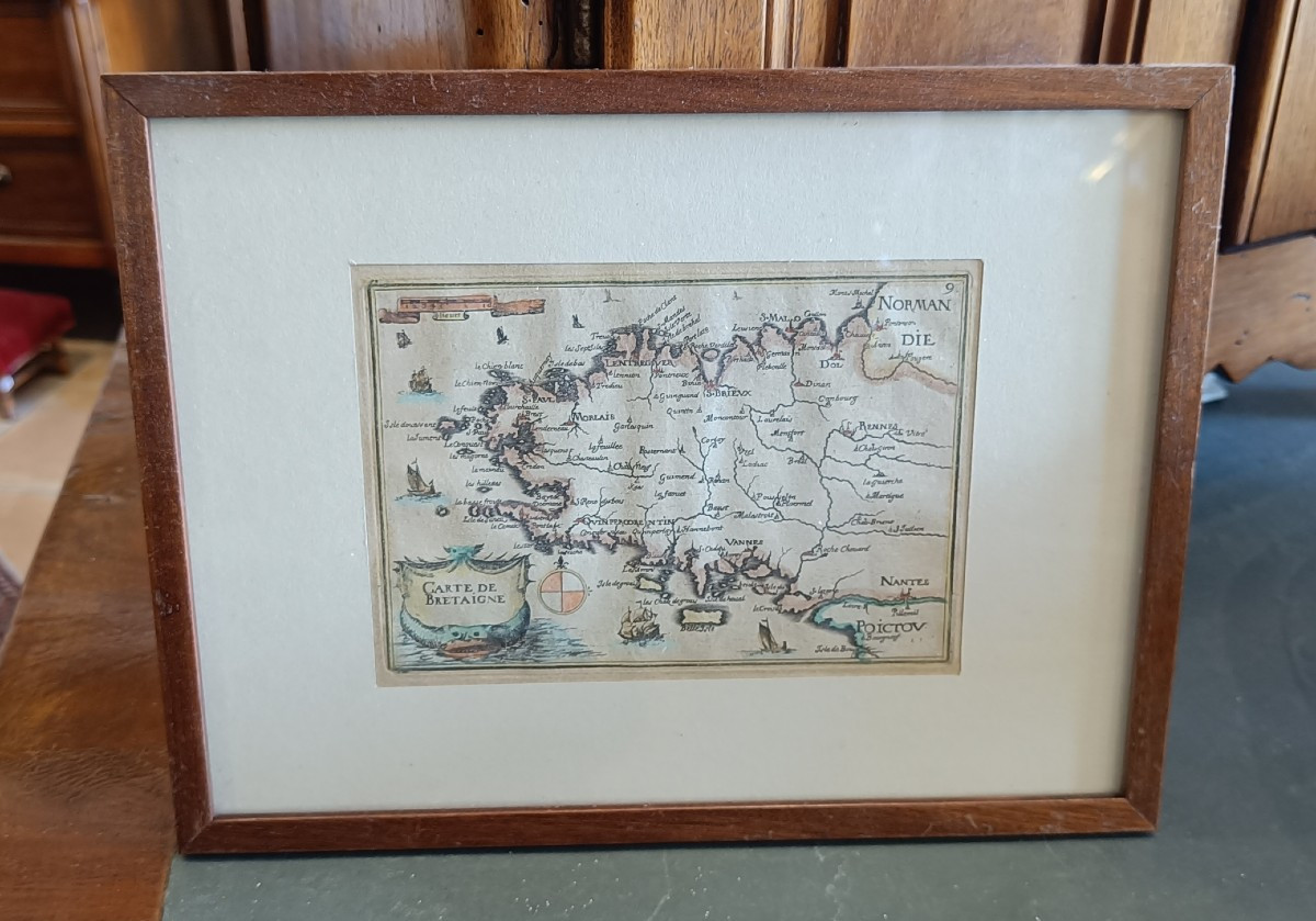 Carte Tassin 1634 aquarellée Bretagne et encadrée