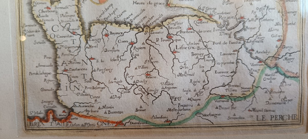 Carte Tassin 1634 aquarellée Normandie et encadrée-photo-4