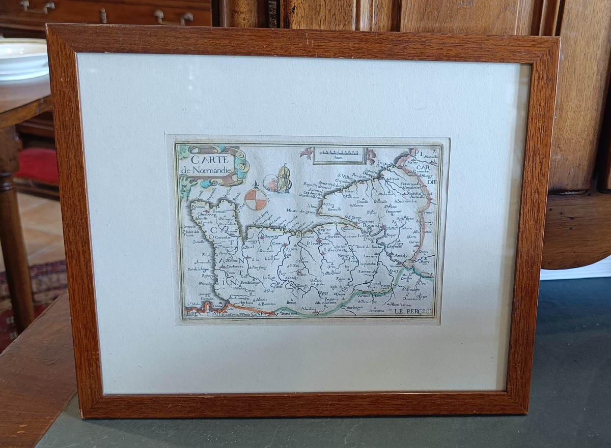 Carte Tassin 1634 aquarellée Normandie et encadrée