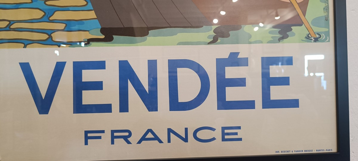Rare Poster Of Vendée With A Maraichin And Gois With Noirmoutier, 1964 By Guillemet-photo-4