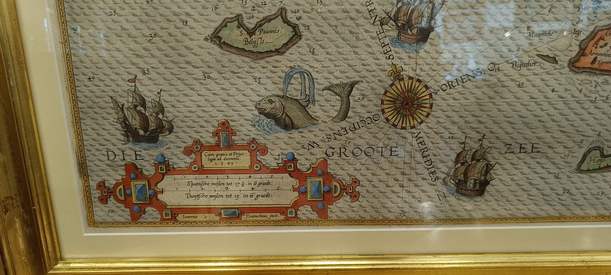Rare carte Marine encadrée de la Bretagne sud  de Waghenaer, de 1583. De Vannes à Noirmoutier-photo-2