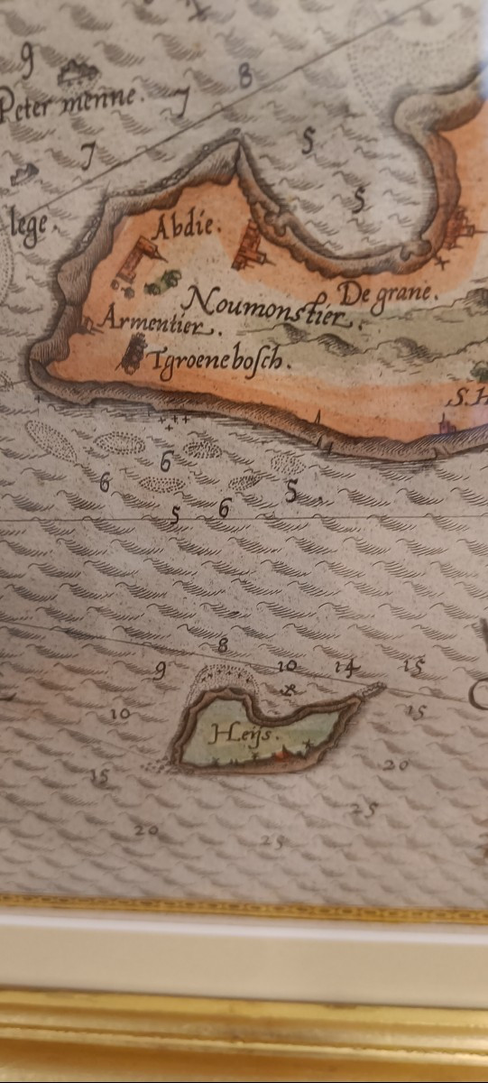 Rare carte Marine encadrée de la Bretagne sud  de Waghenaer, de 1583. De Vannes à Noirmoutier-photo-1