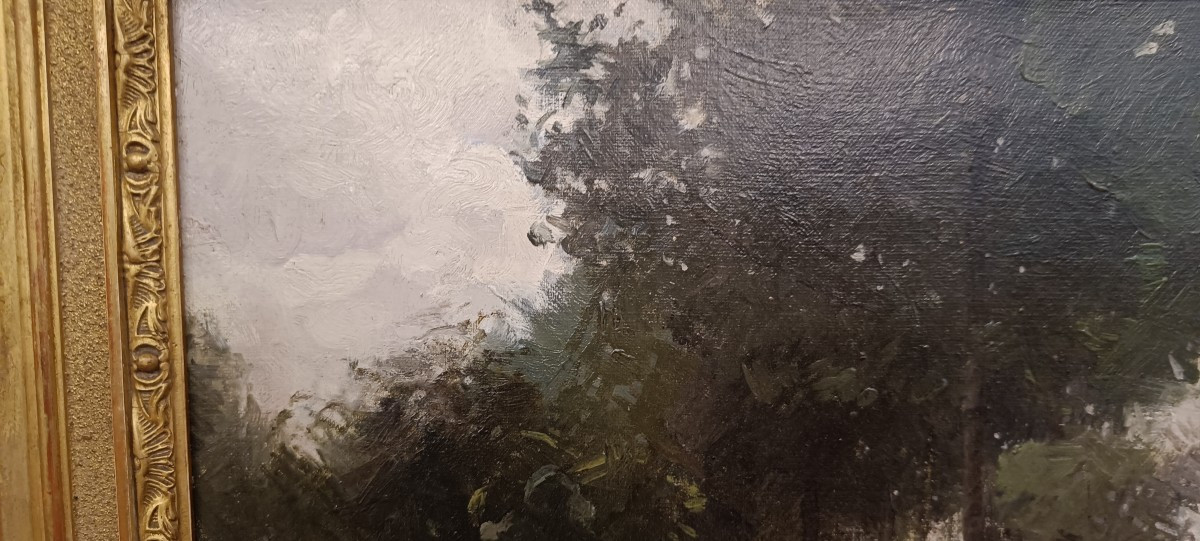 Oil On Canvas "rural Scene With Cow"-photo-1