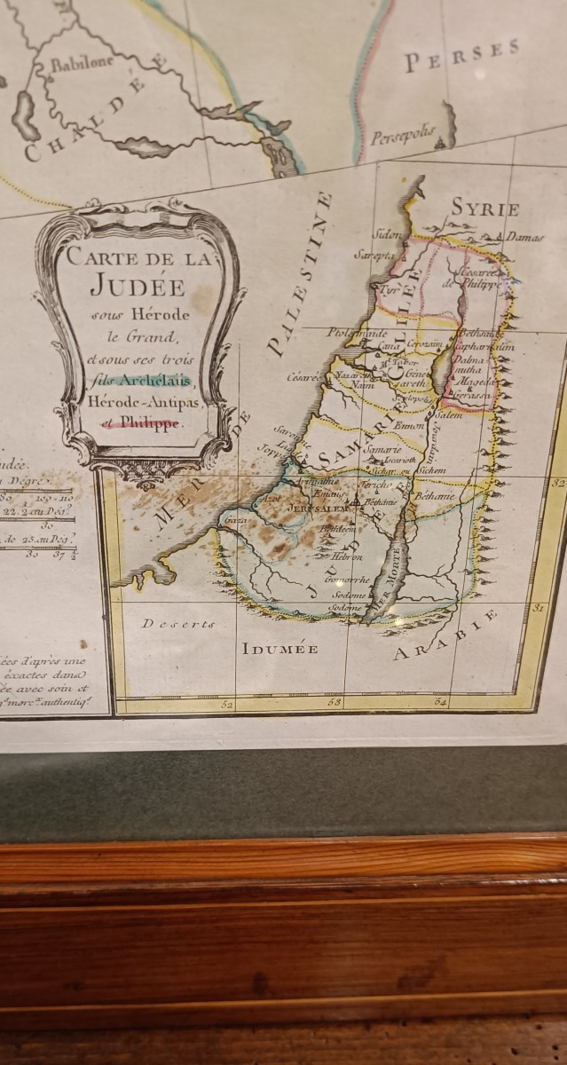 Carte 18ème encadrée des régions du Nouveau Testament, Jérusalem, Terre Sainte, Grèce, Orient -photo-3