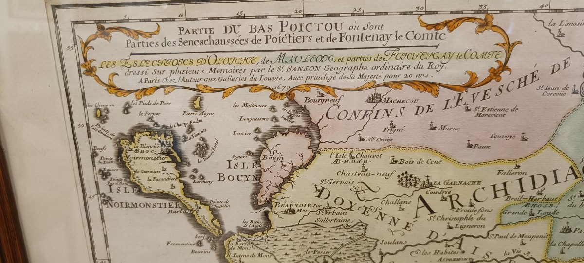 Carte 17ème aquarellée et encadrée de l'Evêché de Luçon, Vendée -photo-2