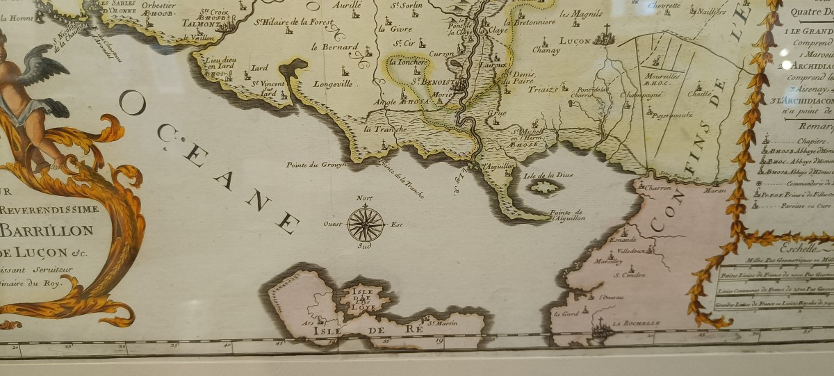 Carte 17ème aquarellée et encadrée de l'Evêché de Luçon, Vendée -photo-4