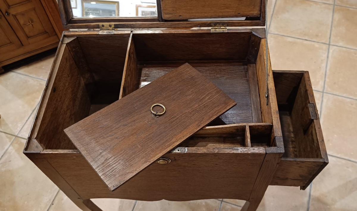 Petite Table d'entre deux 19ème, Louis XV en chêne, Coiffeuse, Travailleuse, Ecritoire-photo-2