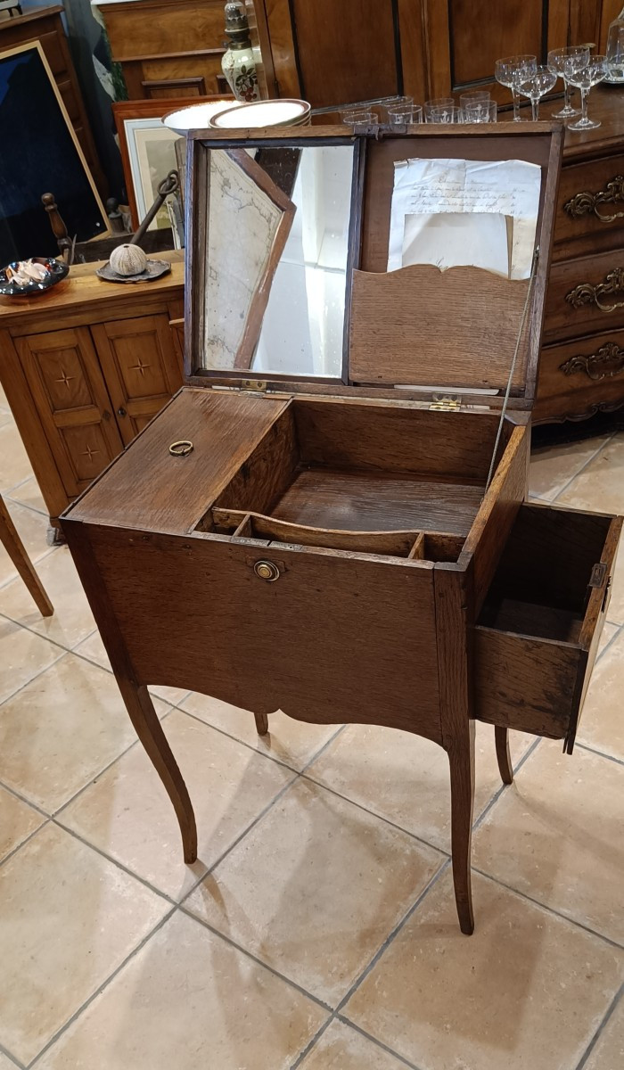 Petite Table d'entre deux 19ème, Louis XV en chêne, Coiffeuse, Travailleuse, Ecritoire