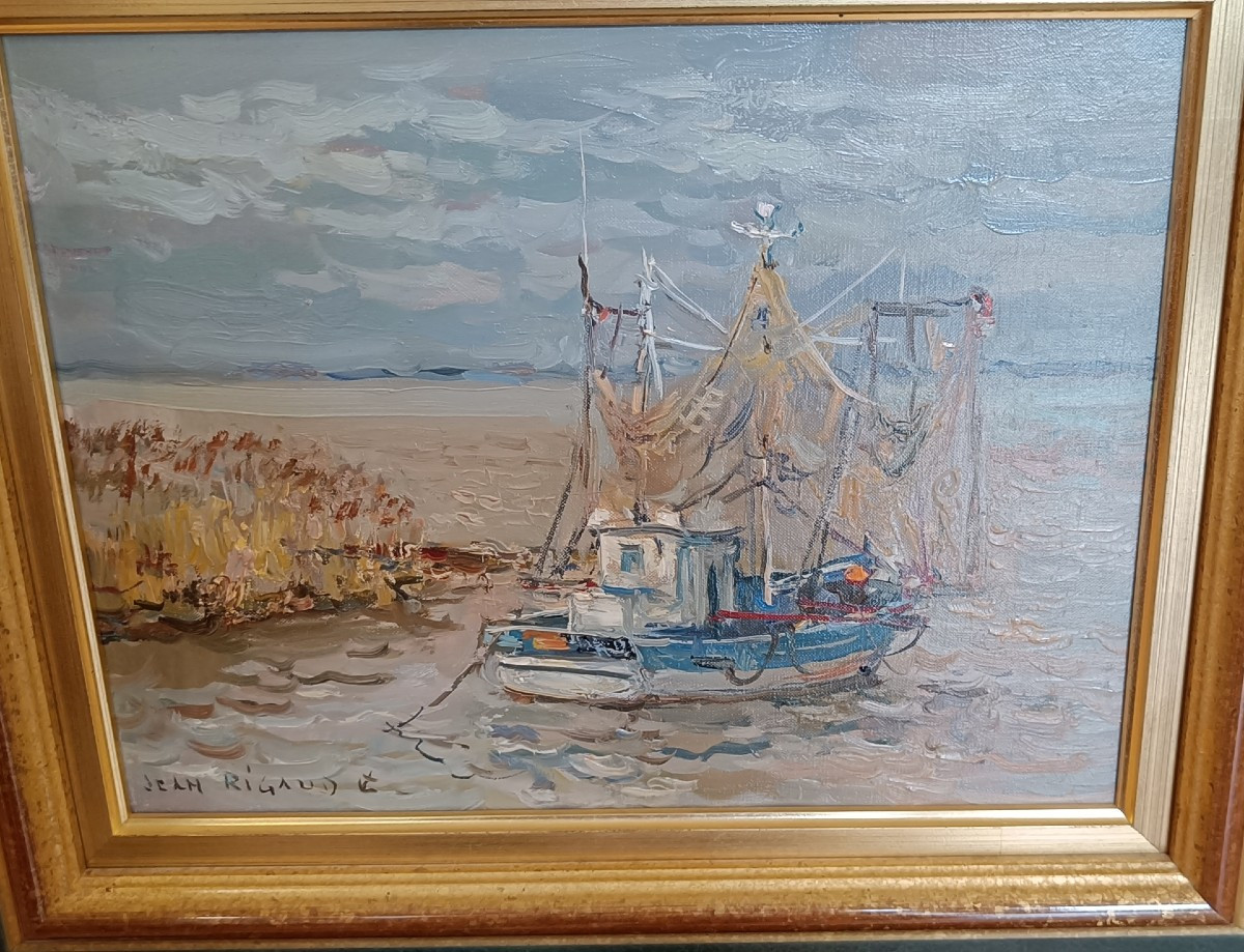 Huile sur toile "Port de la Maréchale, Médoc" de Jean RIGAUD-photo-2