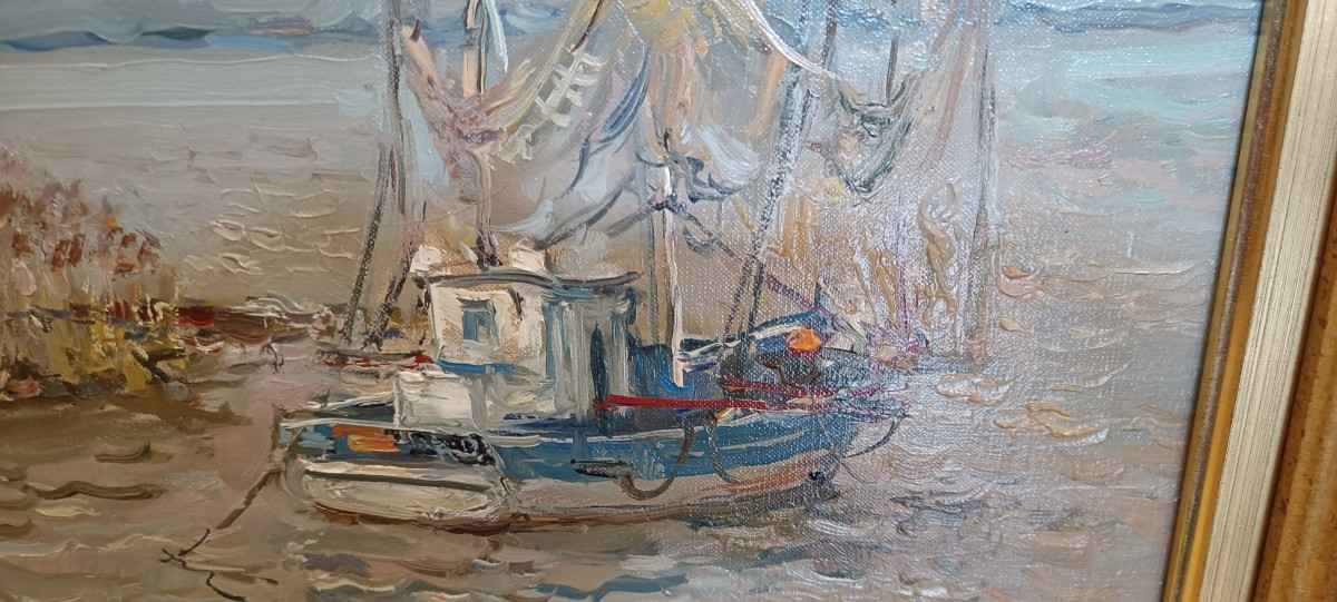 Huile sur toile "Port de la Maréchale, Médoc" de Jean RIGAUD-photo-3