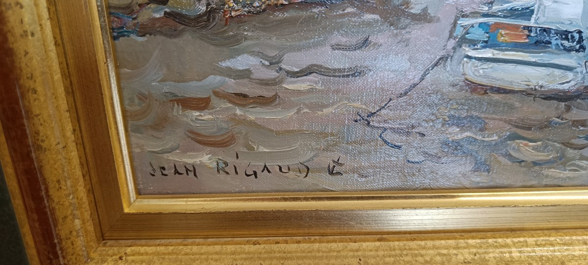 Huile sur toile "Port de la Maréchale, Médoc" de Jean RIGAUD-photo-1