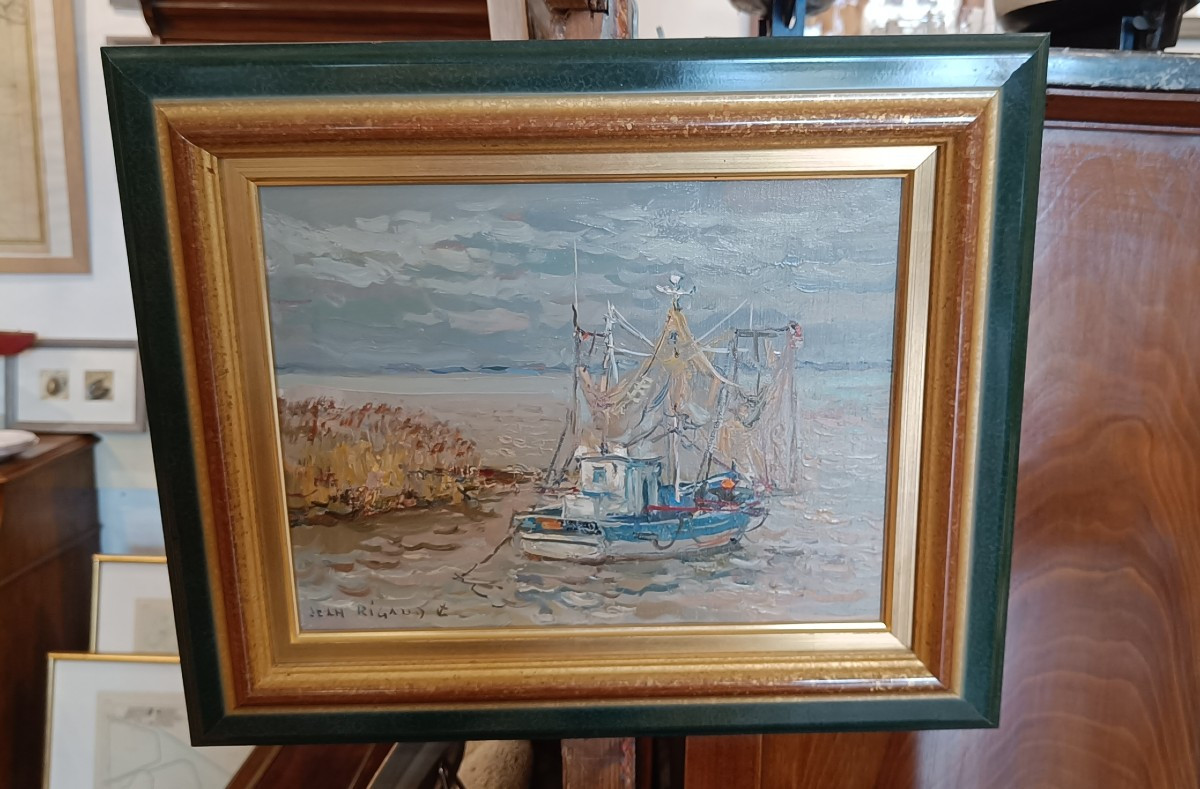 Huile sur toile "Port de la Maréchale, Médoc" de Jean RIGAUD