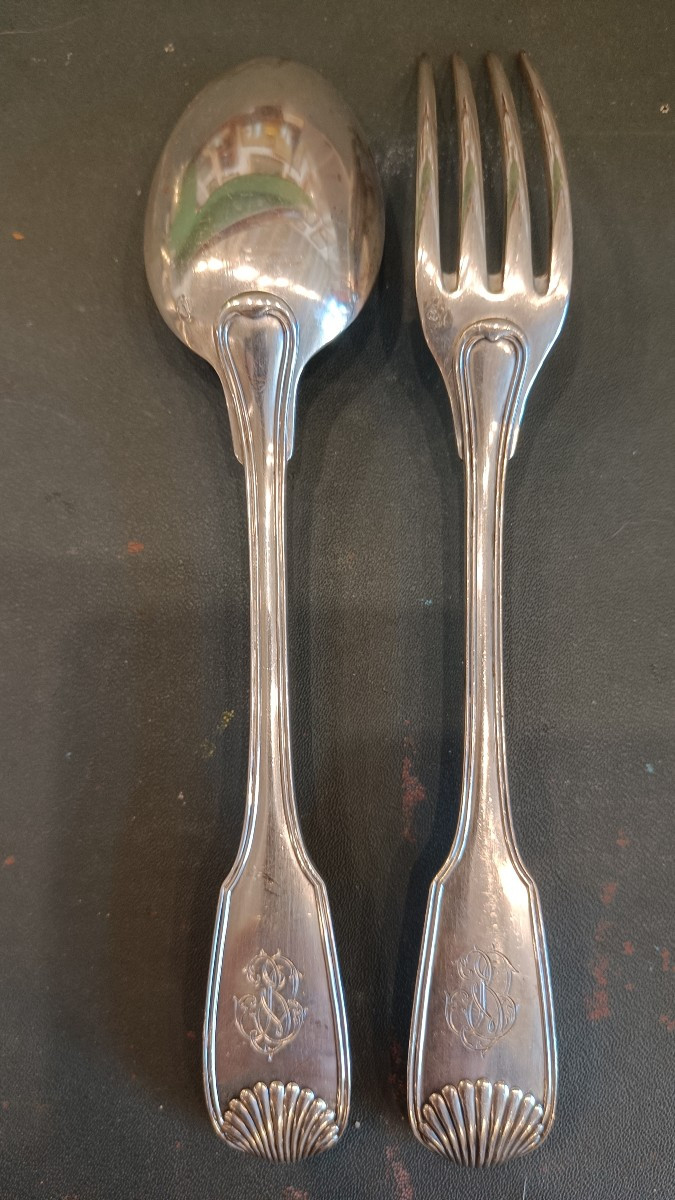 Set Of 12 Solid Silver Place Settings, Silversmith Henin & Cgnie, Shell Decorations -photo-3