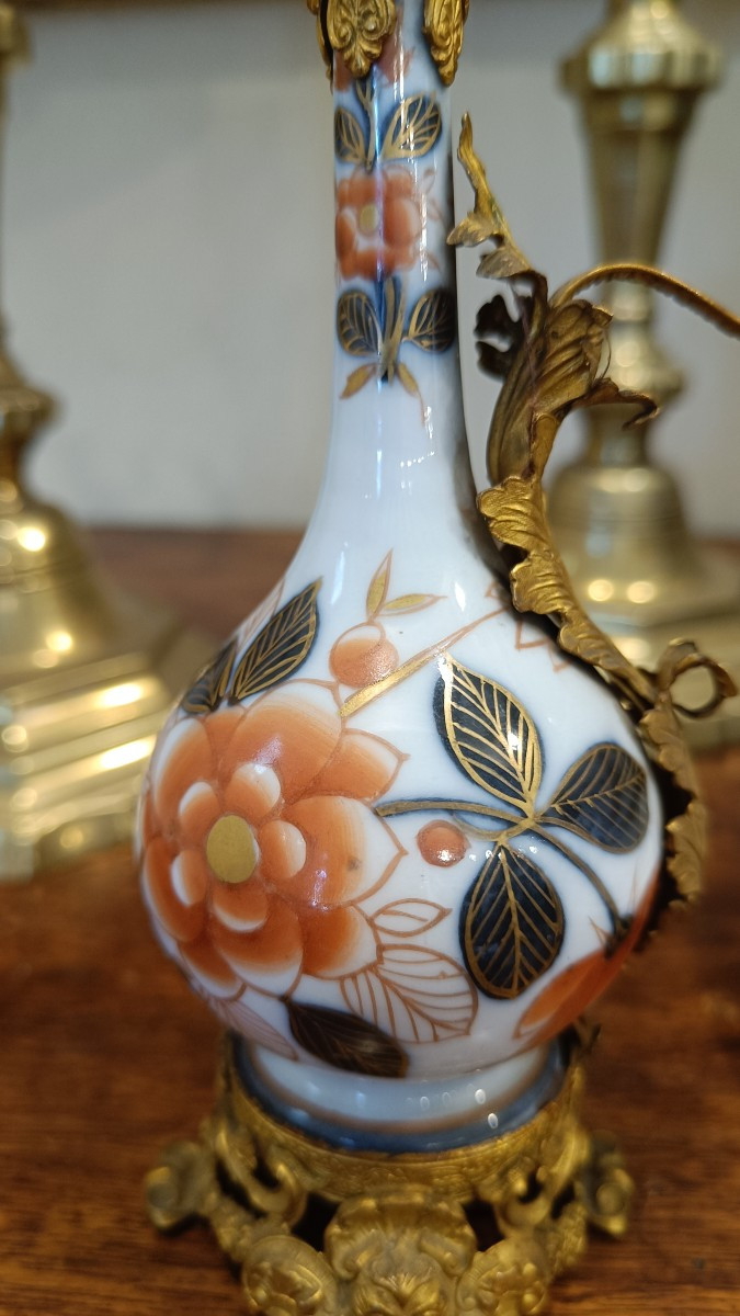 Petite Aiguière en Porcelaine de Bayeux et laiton, décors Imari, Période Langlois-photo-2