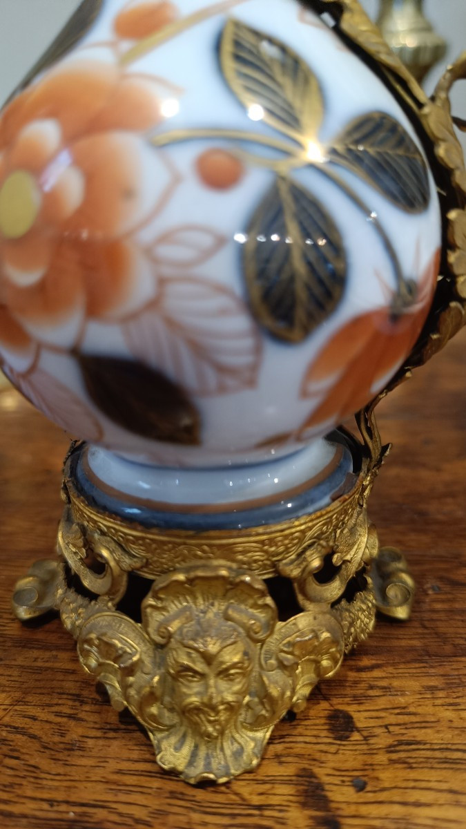 Petite Aiguière en Porcelaine de Bayeux et laiton, décors Imari, Période Langlois-photo-3