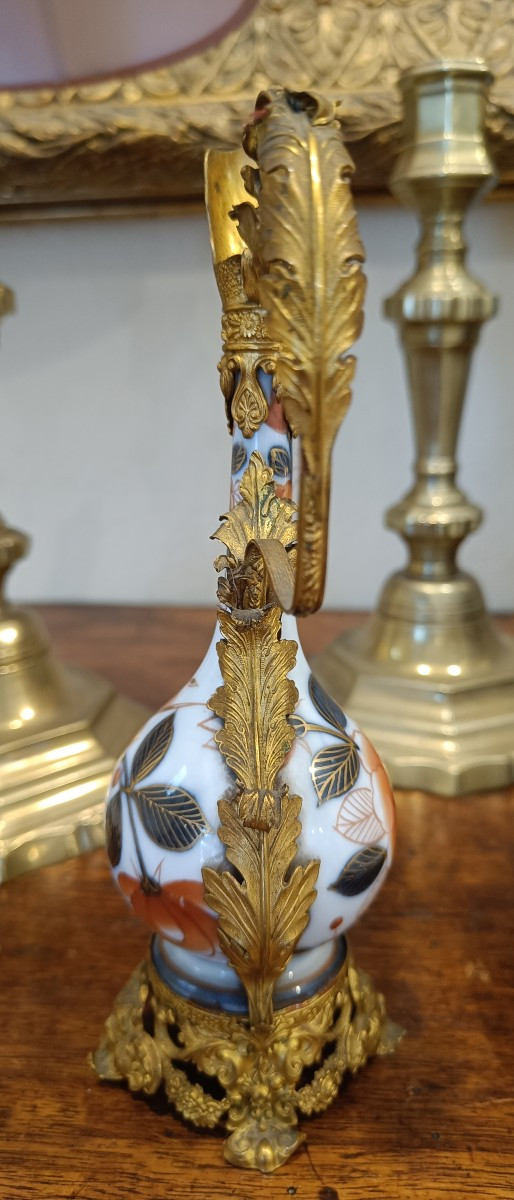 Petite Aiguière en Porcelaine de Bayeux et laiton, décors Imari, Période Langlois-photo-4