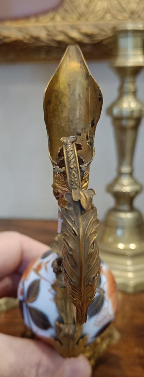 Petite Aiguière en Porcelaine de Bayeux et laiton, décors Imari, Période Langlois-photo-4