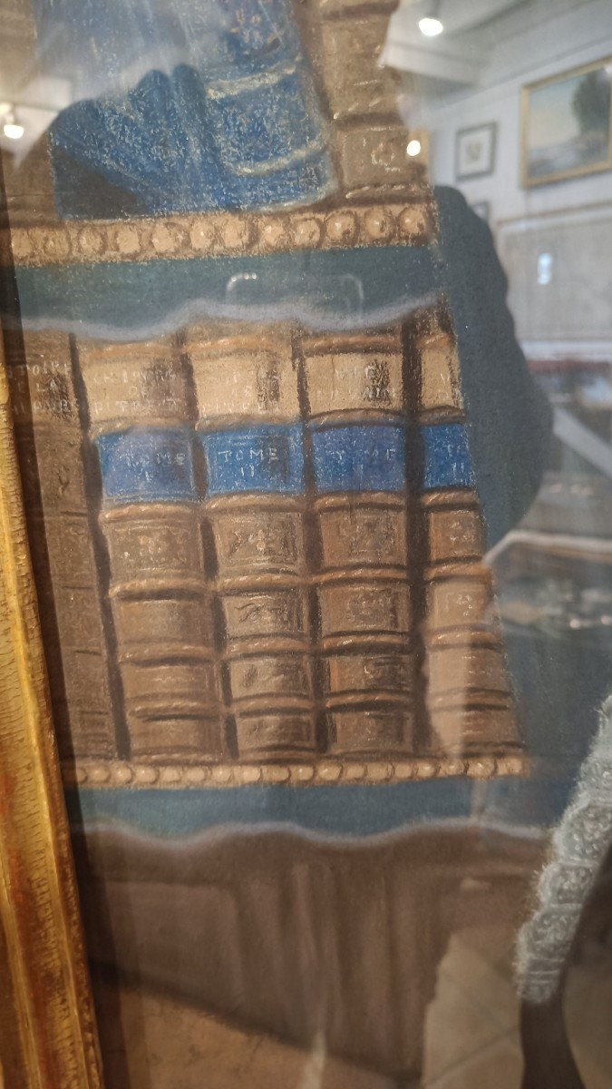 Pastel, Late 18th Century, "man At The Library"-photo-3