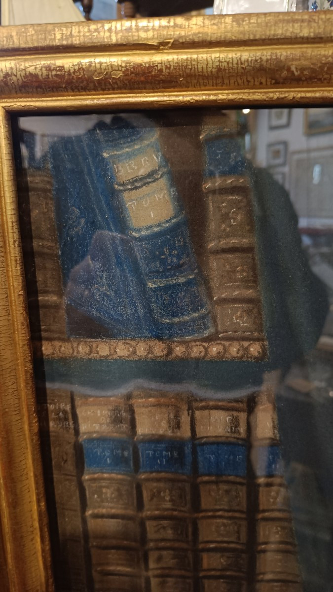Pastel, Late 18th Century, "man At The Library"-photo-4