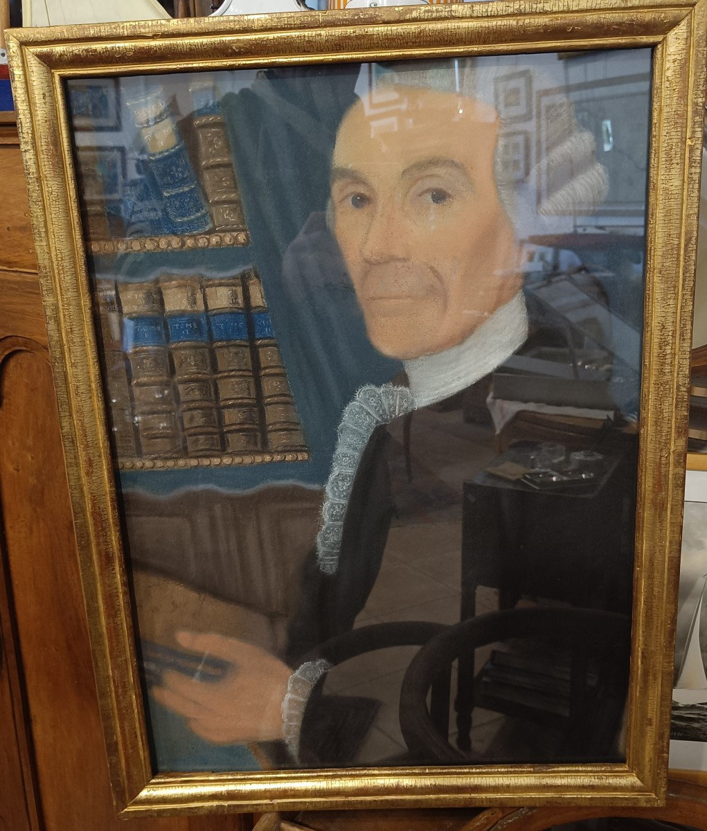 Pastel, Late 18th Century, "man At The Library"