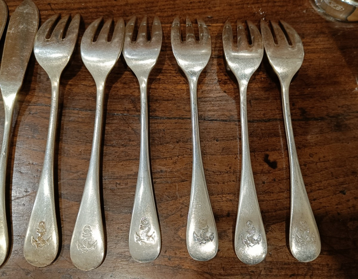 6 French Navy Fish Cutlery Sets, Christofle Silver-plated Metal-photo-2