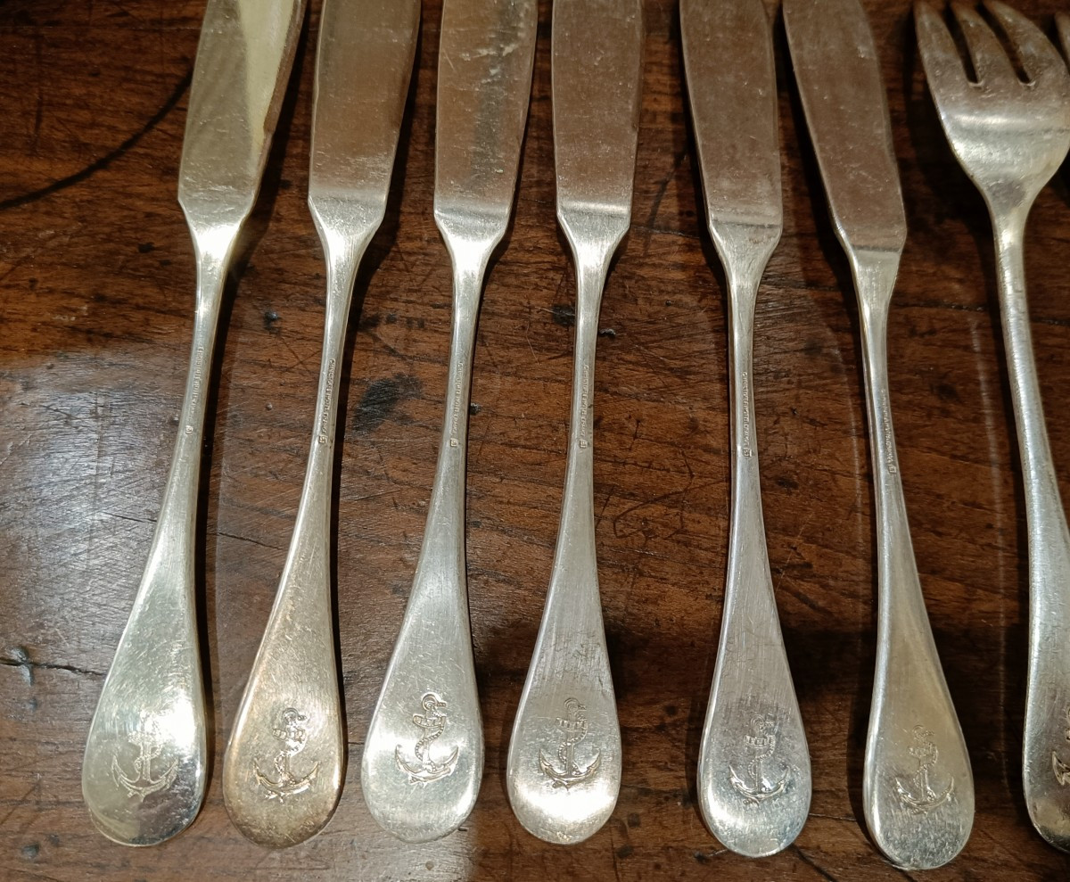 6 French Navy Fish Cutlery Sets, Christofle Silver-plated Metal-photo-3
