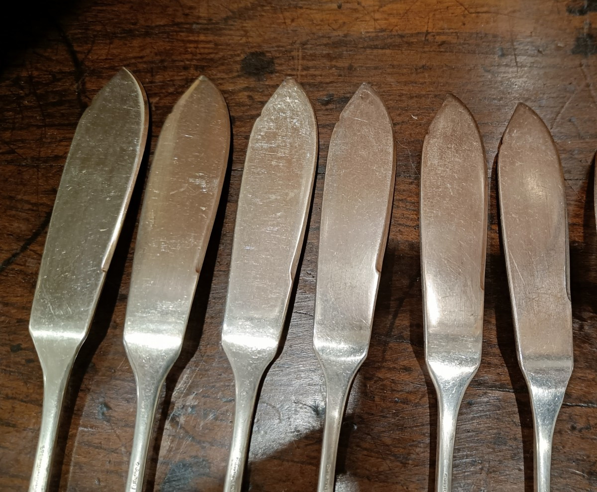 6 French Navy Fish Cutlery Sets, Christofle Silver-plated Metal-photo-4