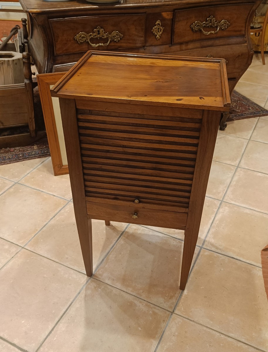 19th Century Directoire Bedside Table With Curtains In Walnut-photo-2