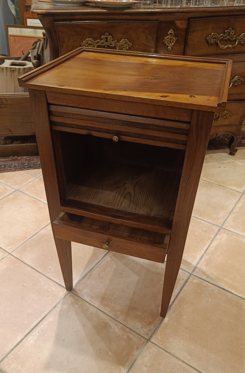 19th Century Directoire Bedside Table With Curtains In Walnut-photo-3