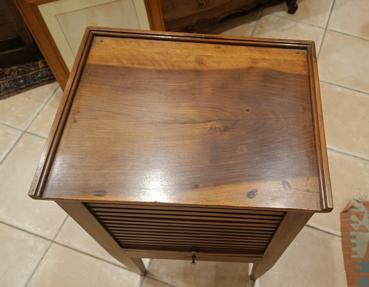 19th Century Directoire Bedside Table With Curtains In Walnut-photo-4