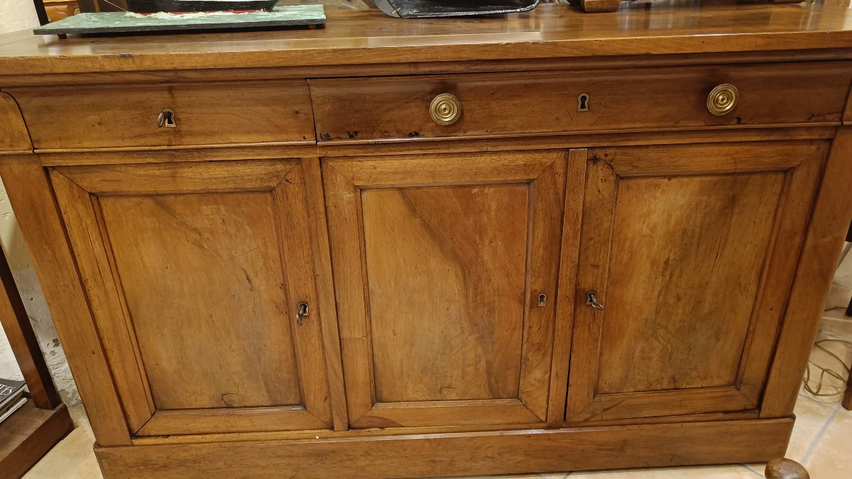 Louis Philippe Sideboard, Mid-19th Century, 3 Doors And 3 Drawers With Ogee Molding In Solid Walnut-photo-2