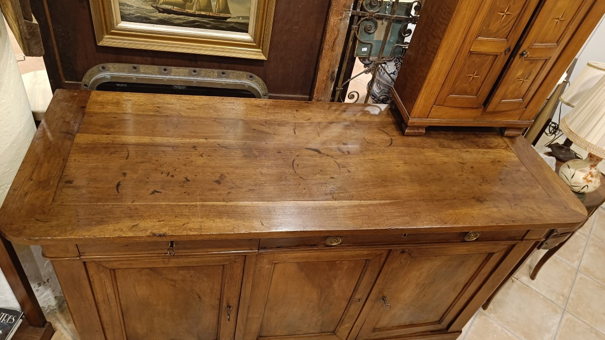 Louis Philippe Sideboard, Mid-19th Century, 3 Doors And 3 Drawers With Ogee Molding In Solid Walnut-photo-4