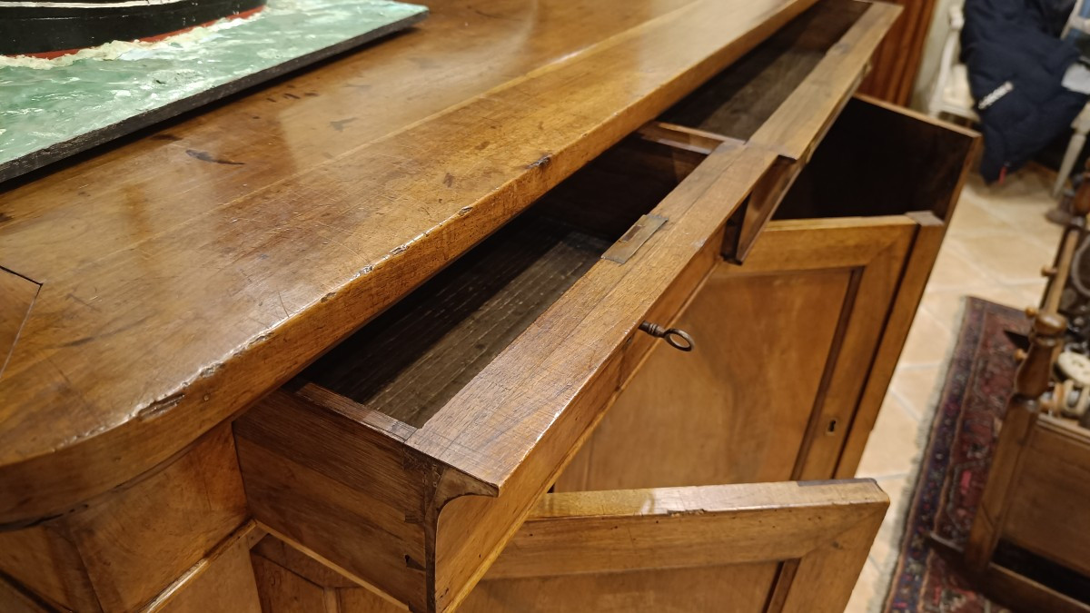 Louis Philippe Sideboard, Mid-19th Century, 3 Doors And 3 Drawers With Ogee Molding In Solid Walnut-photo-4