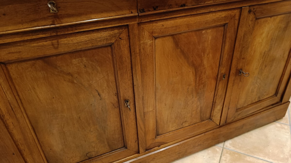 Louis Philippe Sideboard, Mid-19th Century, 3 Doors And 3 Drawers With Ogee Molding In Solid Walnut-photo-5