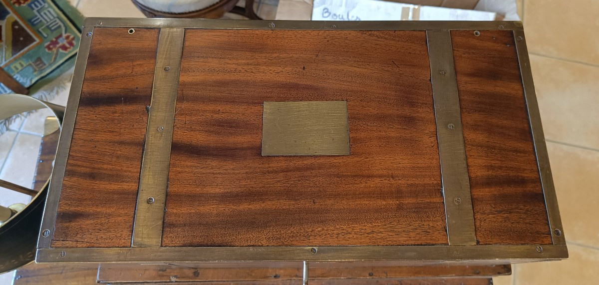 Coffret Ecritoire 19ème d'officier, dit de Marine en Acajou et laiton-photo-3