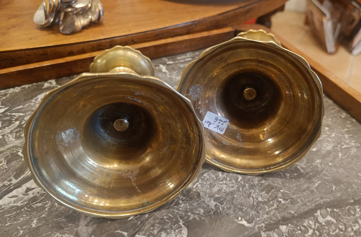 Pair Of Small 18th Century Bronze Toilet Candlesticks-photo-1