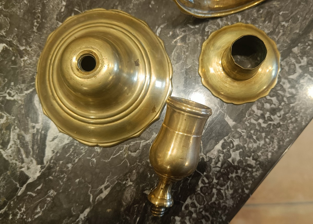 Pair Of Small 18th Century Bronze Toilet Candlesticks-photo-2