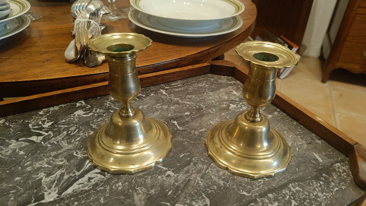 Pair Of Small 18th Century Bronze Toilet Candlesticks
