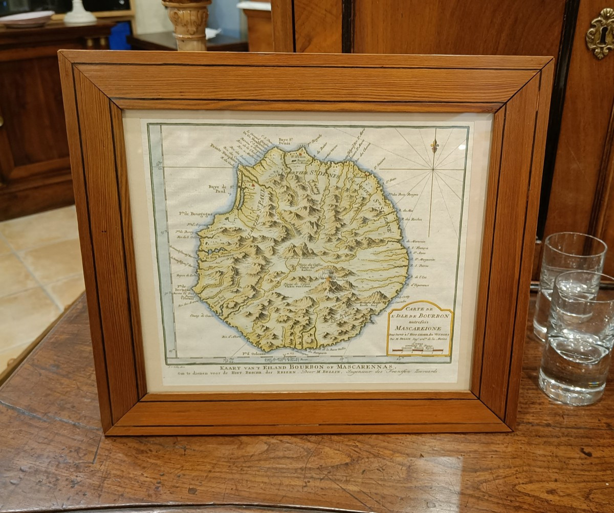 18th-century Framed Map Of Réunion Island, Bourbon By Bellin