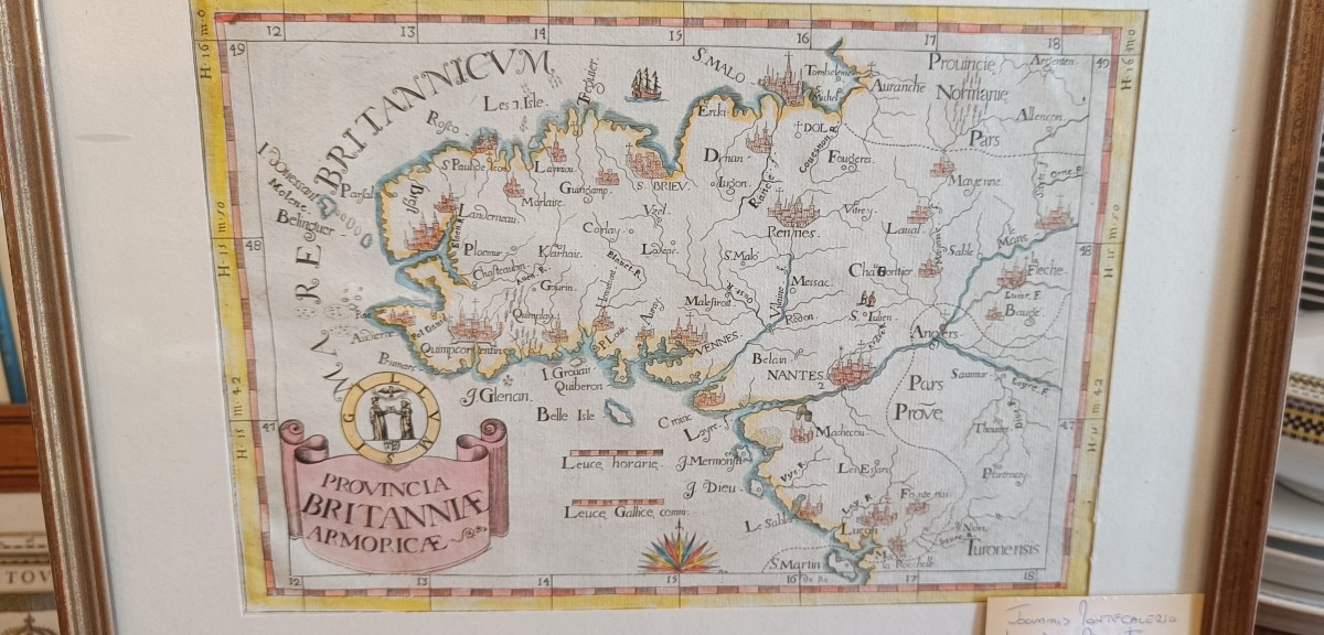 Carte aquarellée et encadrée de la Province de Bretagne, Montecalerio 1712-photo-2