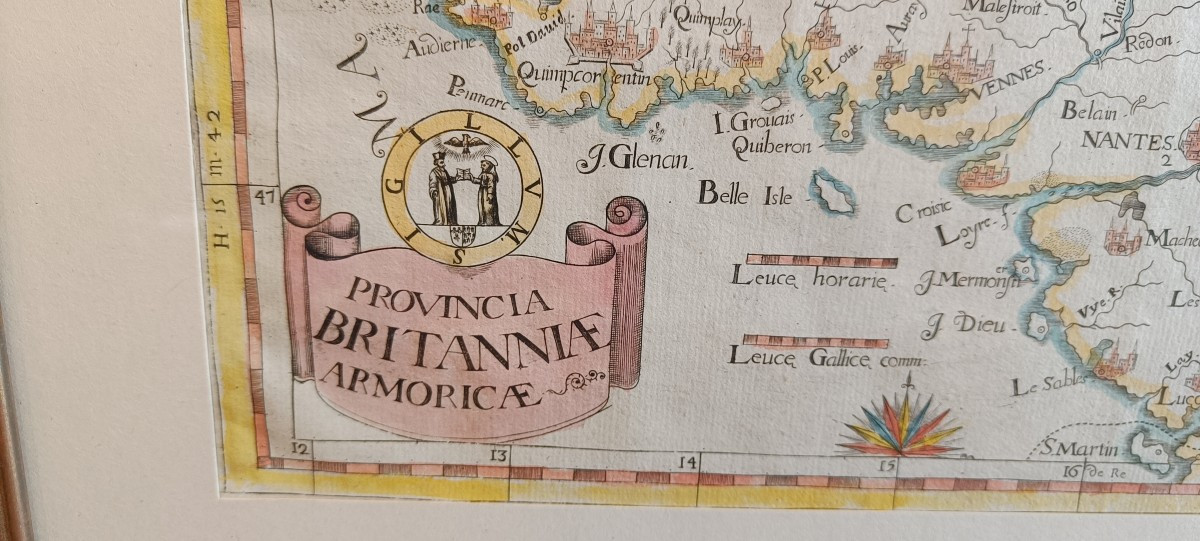 Carte aquarellée et encadrée de la Province de Bretagne, Montecalerio 1712-photo-3