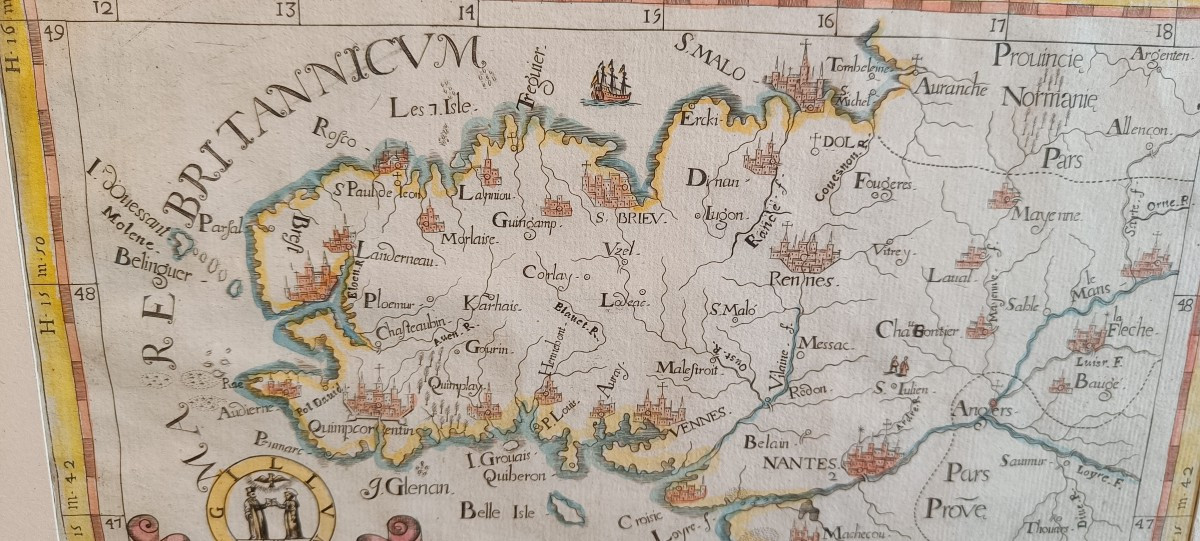 Carte aquarellée et encadrée de la Province de Bretagne, Montecalerio 1712-photo-4