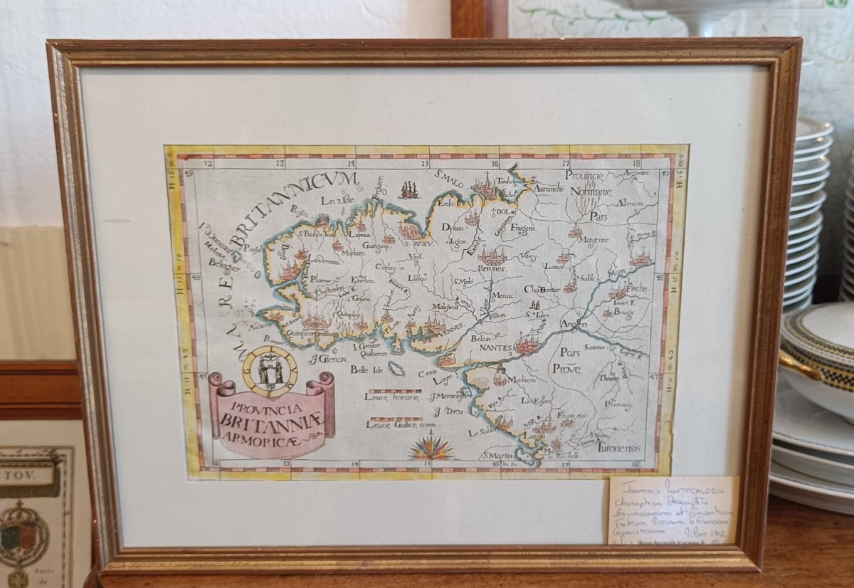 Carte aquarellée et encadrée de la Province de Bretagne, Montecalerio 1712